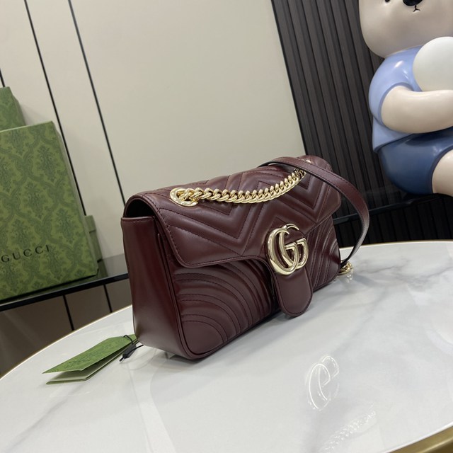 gucci專櫃新款原廠皮手袋鏈條斜挎包 古馳GG Marmont系列絎縫迷你手袋 jcp2343